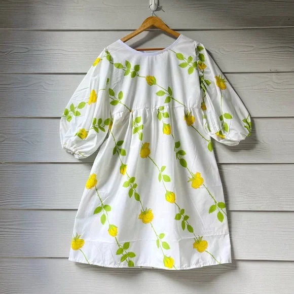 Christian Dior | Handmade Vintage Christian Dior Yellow Roses Dress SKU 07066 - Picture 4 of 15